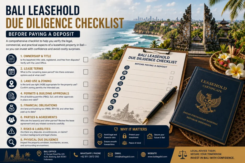 Bali Leasehold Due Diligence Checklist Before Paying a Deposit
