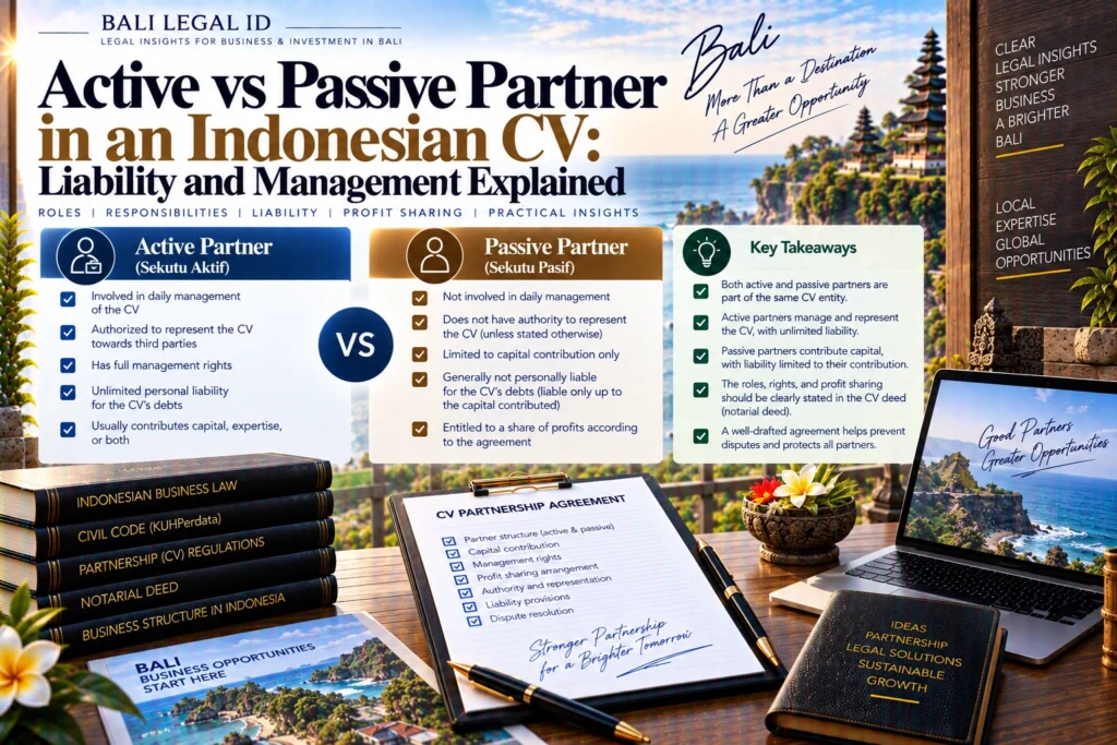 cv active passive partner liability indonesia: 2026 Guide