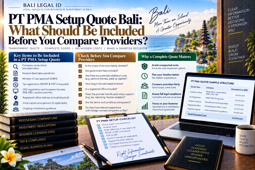 PT PMA Setup Quote Bali: What Should Be Included Before You Compare Providers?